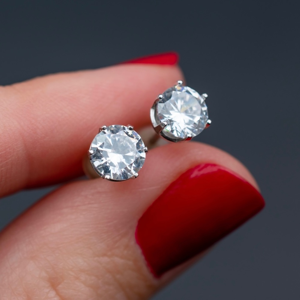 Super shiny cz studs, basic casual stud earrings, sterling silver jewelry